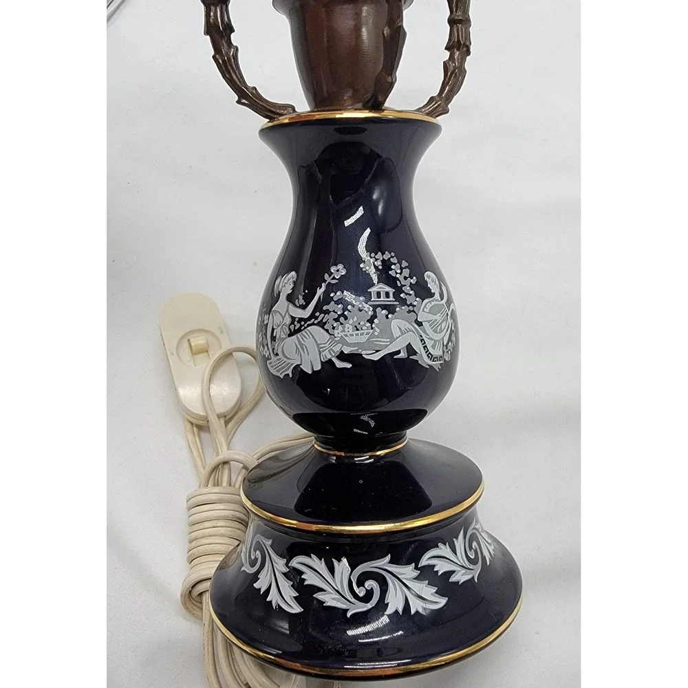 Vtg Murray Feis Florentin Italian Pottery Colbalt Table Lamp #7065 Gilt Brass‎